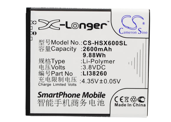2600mAh Hisense LI38260 Battery Replacement For Hisense HS-X6, - vintrons.com