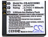 Activeon ACA01RB Replacement Battery For Activeon CX, CX Gold, CX HD, - vintrons.com