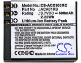 ACA01RB Replacement Battery For Activeon CX, CX Gold, CX HD,