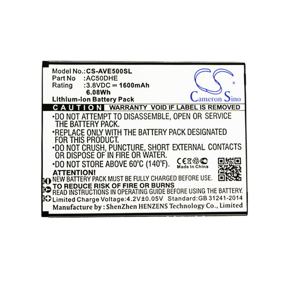 AC50DHE Replacement Battery For Archos 50d Helium, 50d Helium 4G, A50D Helium, Elements 50d Helium, Elements 50d Helium Dual SIM LTE,