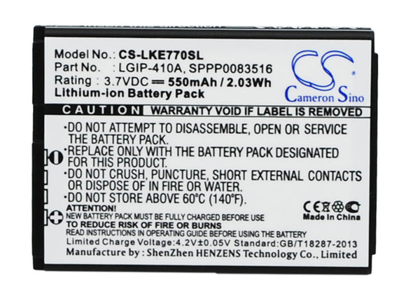 550mAh LG LGIP-410A Battery Replacement For LG KE770, KG77,