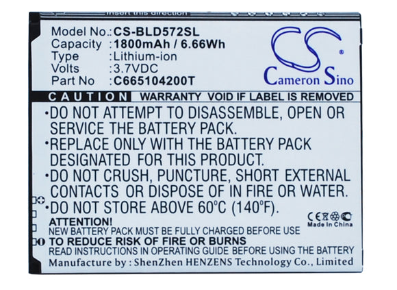 BLU C665104200T, C765804200L Replacement Battery For BLU D572, D572A, D572i, Studio 5.0 S II, Studio 5.0S, W510U, Y530Q, - vintrons.com