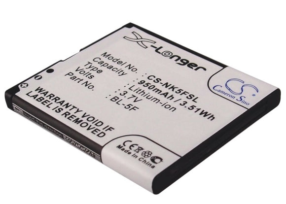 Nokia BL-5F Battery Replacement For Nokia 6210, 6290, 6710, E65, N93, N95, N96, X5, - vintrons.com
