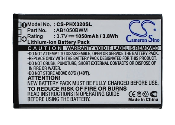 PHILIPS AB1050BWM Replacement Battery For PHILIPS Xenium 312, Xenium 320, Xenium X186, - vintrons.com