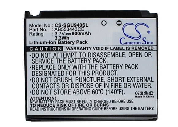 SAMSUNG AB603443EZ, AB603443EZBSTD Replacement Battery For SAMSUNG Glyde U940, SGH-U940, - vintrons.com