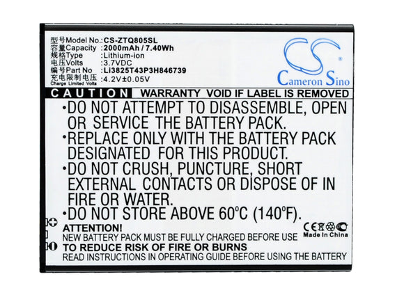 ZTE Li3825T43P3H846739 Replacement Battery For ZTE Q805T, - vintrons.com