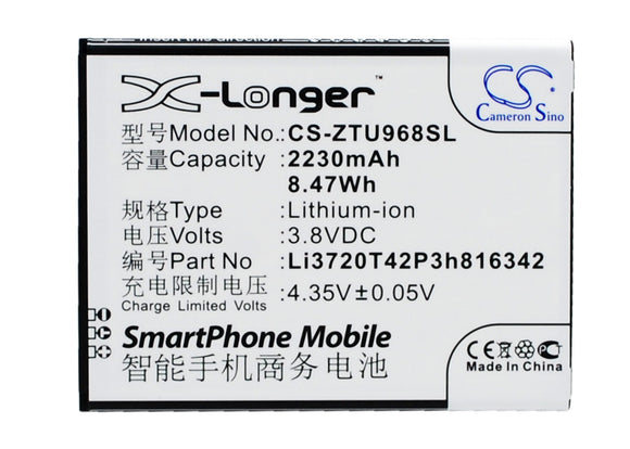ZTE Li3720T42P3h816342, Li3823T43P3h816342 Replacement Battery For ZTE N968, Q508, Q508U, Q508U Dual SIM, Q701C, - vintrons.com